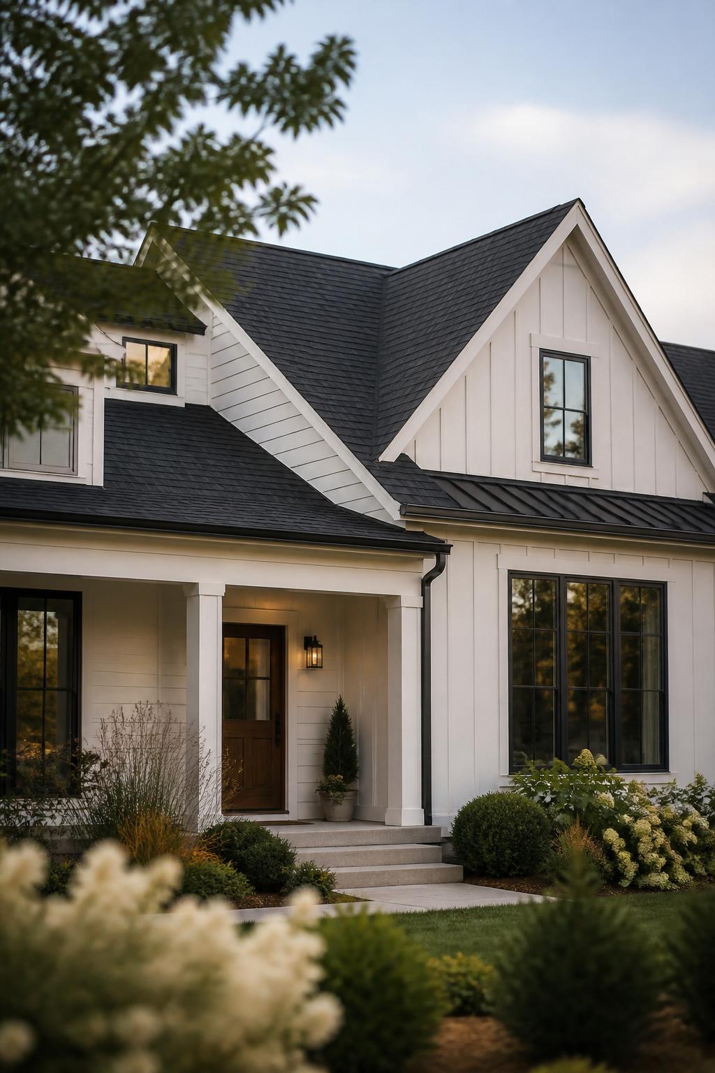 Modern home exterior with a freshly completed roof installation.